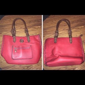 Tory Burch LG tote red purse handbag 18”x12”